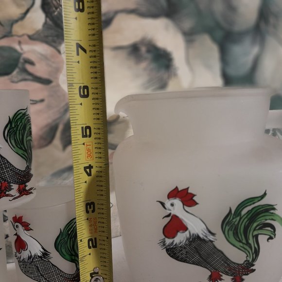 Vintage Hazel Atlas Frosted Glass Rooster Pitcher Set 🐓🍹 - Picture 11 of 11